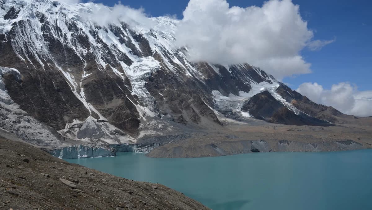 Tilicho Lake and Tilicho Peak on background